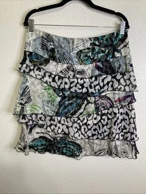 Alberto Makali Tiered Patchwork Butterfly Whimsical Boho Artsy Skirt Size 10 - Image 1 of 3