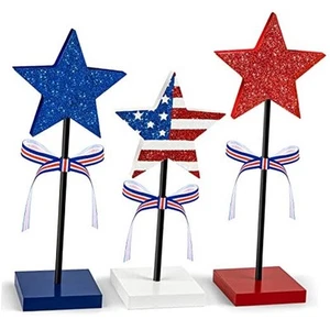 3 Pieces Independence Day Table Decorations Wood Star Set, Patriotic Tiered - Picture 1 of 7