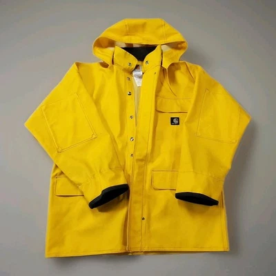 Carhartt C66 PVC Industrial Rain Coat Yellow Detachable Hood Waterproof XL - Image 1 of 4