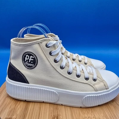 PF Flyers Unisex Grounder Platform High Top Sneakers - Cream Canvas Mens 9 New - Image 1 of 4