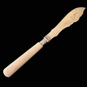 Antique Victorian Fish Knife Bone Handle Silver-Plated Hallmark ' D&B EPNS ' - Picture 1 of 4