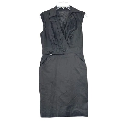 Ann Taylor Size 2 Black Sleeveless V Neck Dress Pockets Belt Front Career Office - Image 1 of 4