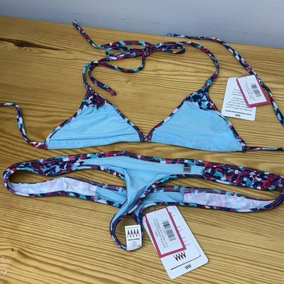 Conjunto de bikini Wicked Weasel talla L subacuática felicidad triángulo superior tanga inferior transparente Foto 1 de 4