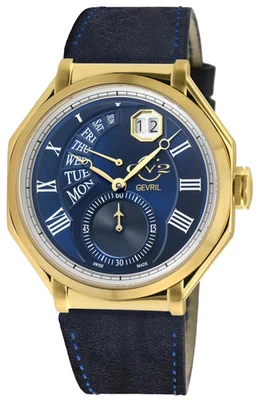 Gevril Marchese GV2 Luxury Watch, Gold, Leather Strap, Dark Blue Band, 42424 - Image 1 of 4