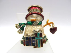 Broche Muñeco de Nieve Vintage Navidad Monet Esmalte Estrás Prendedor Firmado - Imagen 1 de 10