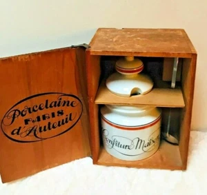 Grande scatola cucchiaio porcellana d'Auteuil marmellata gelatina confettura Maison Jacques Lobjoy  - Foto 1 di 11