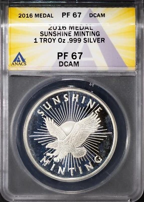 2016 1 oz .999 Silver Medal PF 67 Cameo ANACS # 7668898 + Bonus - Image 1 of 2