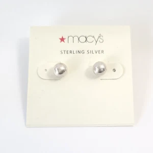 Macys Sterling Silver 7mm Ball Stud Post Earrings NWT - Picture 1 of 3