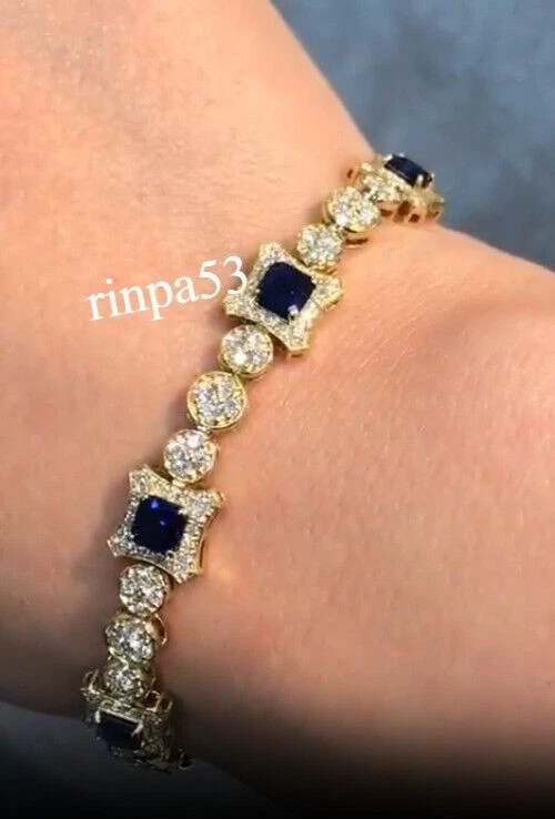 Pulsera Lab Syn azul zafiro rojo alfombra desgaste joyería para mujer real In925 SS Foto 1 de 4