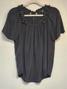 BOSS by HUGO BOSS Women Top Size 4 Silk Short Sleeve Embellished Neck - Picture 1 of 14