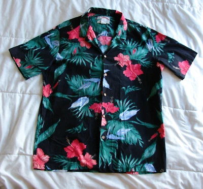 Camisa Hawaiana Vintage Paradise Found Negra Estampado Floral Hecha en Hawaii Talla XL Foto 1 de 4