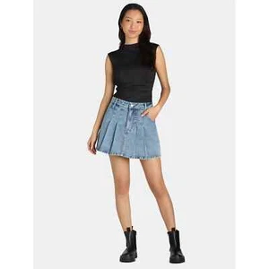Liv & Lottie Mini Skirt Women's Size M Medium Wash 100% Cotton Pleated Denim - Picture 1 of 3