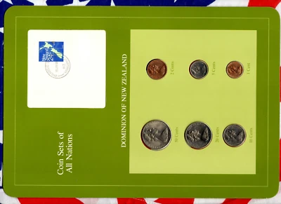 Juegos de monedas de todas las naciones Nueva Zelanda UNC todas 1982 pero 1 centavo 1983 50 centavos 1980 Foto 1 de 4