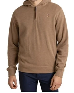 NEW U.S. POLO ASSN. MEN'S XL 1/4 Zip HOODED SWEATER Coffee Heather Free Ship - Picture 1 of 3