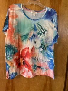 Top donna CJ Banks - stampa tropicale con scintille - manica ad aletta - 1X - CE - Foto 1 di 2