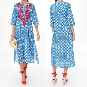 RO'S GARDEN Kurta-Kleid Biesen blau Barbados bestickt Gr. XL Midi Maxi - Bild 1 von 9
