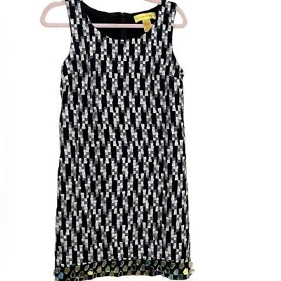 Vestido Catherine Malandrino para mujer 4 cuadros de seda funda geométrica sin mangas negro Foto 1 de 4