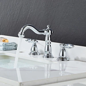 Grifo de baño cromado de 6" amplio lavabo tres orificios/dos manijas - Imagen 1 de 5