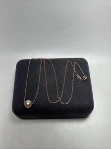 Designer 14k Solid Rose Gold 7.5mm Single Genuine Pearl Necklace - Picture 1 of 11