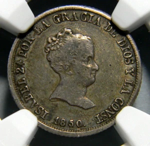 Spain 2 Reales 1850 Seville - RD Small Date NGC XF 40 (01-11) - Picture 1 of 5