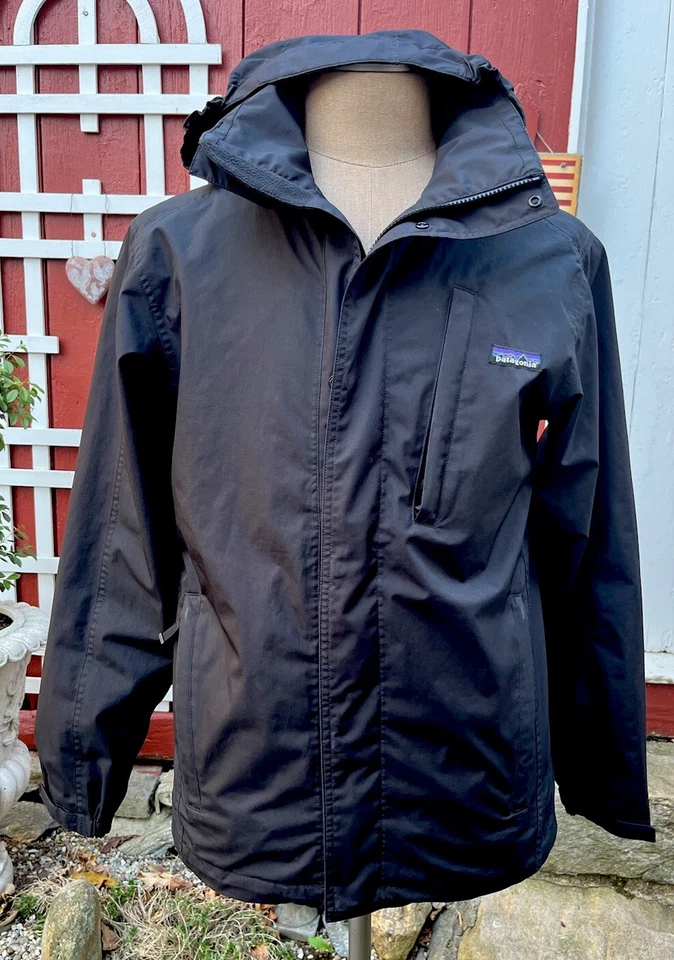 Chaqueta para hombre Patagonia Eco Rain Shell negra cremallera completa con capucha forrada de malla M Foto 1 de 4
