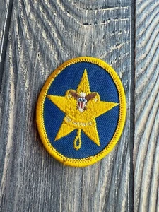 Vintage Boy Scouts Embroidered Merit Badge Patch Yellow Star Blue Background - Picture 1 of 2