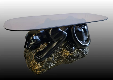 RARE 1960s Black Panther Glasstop Cocktail Coffee table **RESTORED** Cover