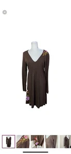 Johnny Was Dress Brown Floral Embroidery Long Sleeve Knit Size Medium - Picture 1 of 11