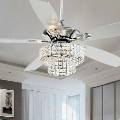 Ceiling Fan Howell Indoor Downrod Mount Crystal Chandelier Light Remote Control - Image 1 of 4