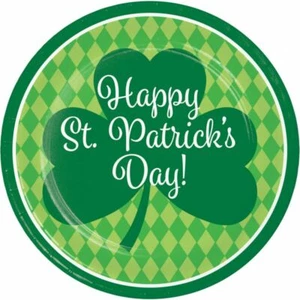 Harlequin Shamrocks Happy St Patrick's Day 9 Inch Plates Paper 8 Pack Tableware - Picture 1 of 1