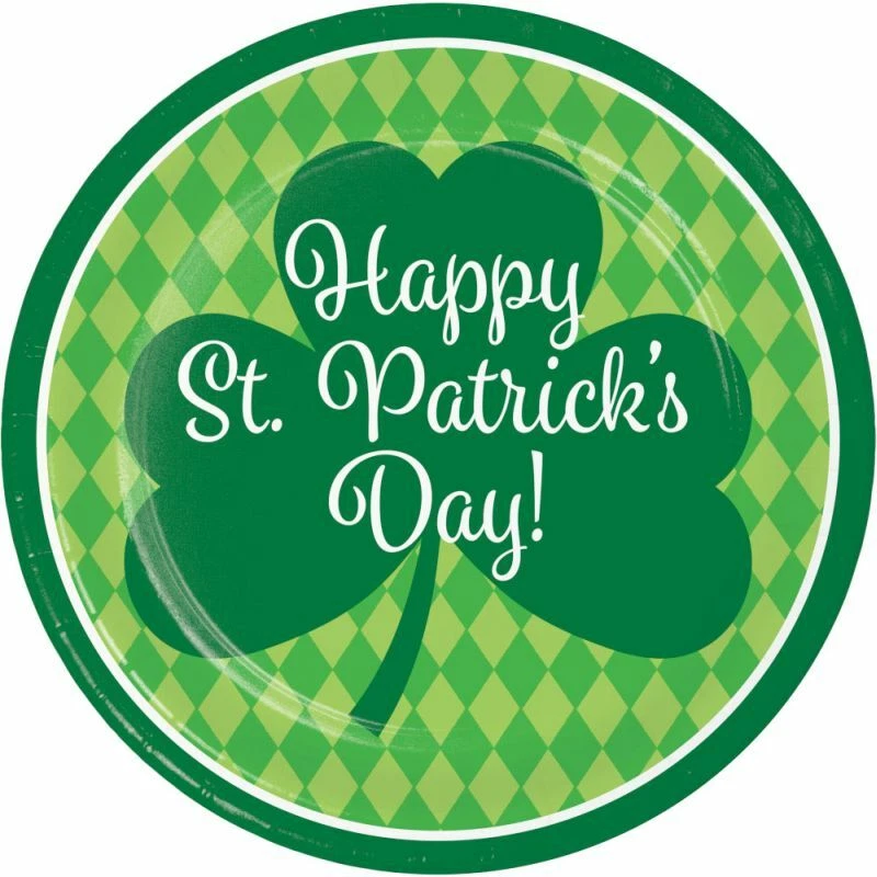 Harlequin Shamrocks Happy St Patrick's Day 9 Inch Plates Paper 8 Pack Tableware - Image 1 of 1