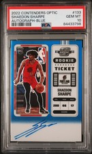2022-23 Panini Contenders Optic Shaedon Sharpe Blue Rookie Auto /49 SSP PSA 10