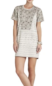 $298 BCBG CANVAS COMBO "ADA" EMBROIDERED SEQUIN SHORT SLEEVE DRESS NWT XS - Picture 1 of 4