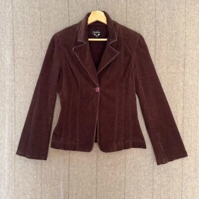Blazer ajustado vintage Y2K Bebe marrón elástico pana botón único talla pequeña Foto 1 de 4