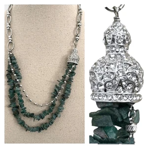 Joan Boyce Faux Jade Green Beaded Crown Necklace  QVC Triple Strand - Picture 1 of 7
