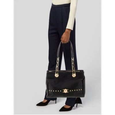 Versace Black Nylon Shoulder Bag Gold Chain Studded Handbag Tote Designer Purse - Image 1 of 4