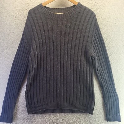 Urban Outfitters Mens Long Sleeve Knit Sweater Large Gray Ribbed Pullover Cotton - Image 1 of 4