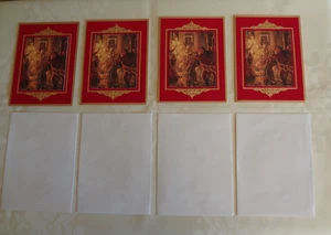 VTG New Brett Exclusive Jacquard Woven Tapestry 4 Christmas Cards & 4 Envelopes - Picture 1 of 9