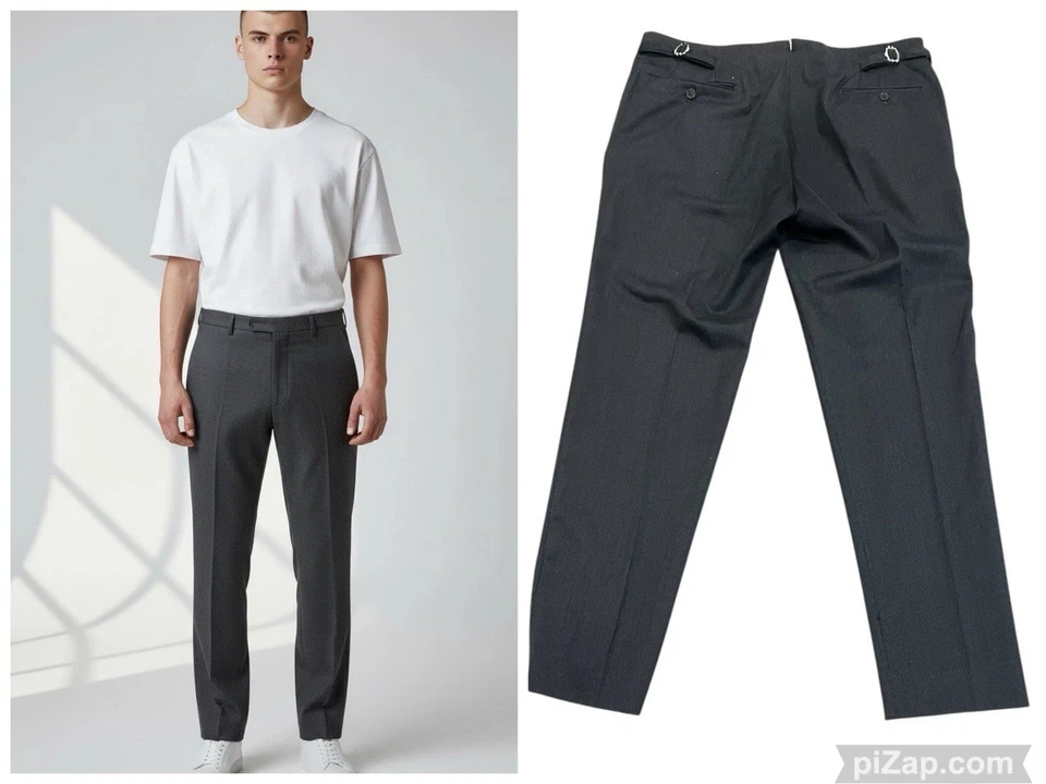 Pantalones de vestir para hombre Armani Collezioni pantalones negros lana sarga cinturón pestañas 36x32 Foto 1 de 4