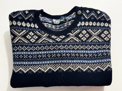 Suéter DE COLECCIÓN Polo Ralph Lauren Mujer XL Azul Marino Fair Isle 100% Lana Años 90 LEER Foto 1 de 4