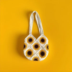Handmade Boho Crochet Granny Square Sunflower Bag Hippie Colorful Tote Purse - Picture 1 of 13