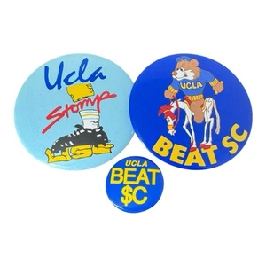 VTG UCLA Bruins Football Button Pins Rivalry Beat USC 3” And 1.25” Set Of 3 - Picture 1 of 5