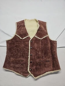 Vintage OUI International Suede Leather Sherpa Lined Vest XL Western Rancher - Picture 1 of 12