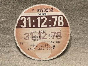 Rare Tax Disc Genuine 12 months 1978 Goods Ford - Foto 1 di 2