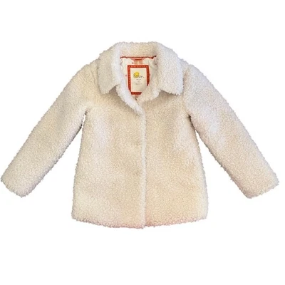 Abrigo de peluche Mini Boden niñas 8-9 años piel sintética Sherpa crema marfil botón delantero  Foto 1 de 4