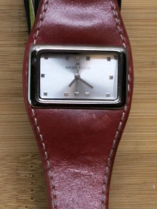 Ann Klein Watch Silver Tone W/ Red Band NOT Working - Picture 1 of 10