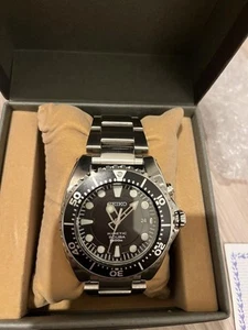 Seiko Marine master SM62-0BL0 Date Scuba 200 Blk Slv Kinetic Mens Watch Auth - Picture 1 of 10