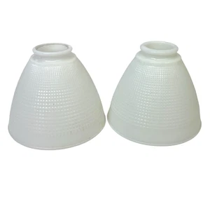 VINTAGE 5" CORNING MILK GLASS WAFFLE PATTERN TORCHIERE LAMP SHADE GLOBES 82009 - Picture 1 of 14