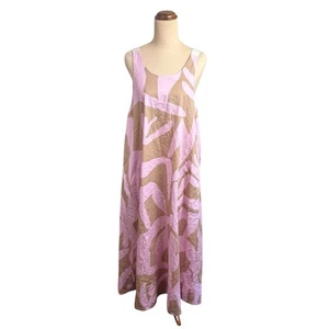 Vestido Lee Mathews Talla 1 Rosa Beige Abstracto Maxi Correa Ajustable Espalda Scoop - Imagen 1 de 10