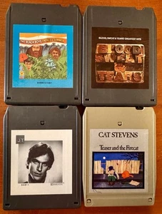 VINTAGE 8 TRACK TAPE LOT: BEACH BOYS, CAT STEVENS, J TAYLOR, BLOOD SWEAT & TEARS - Picture 1 of 11